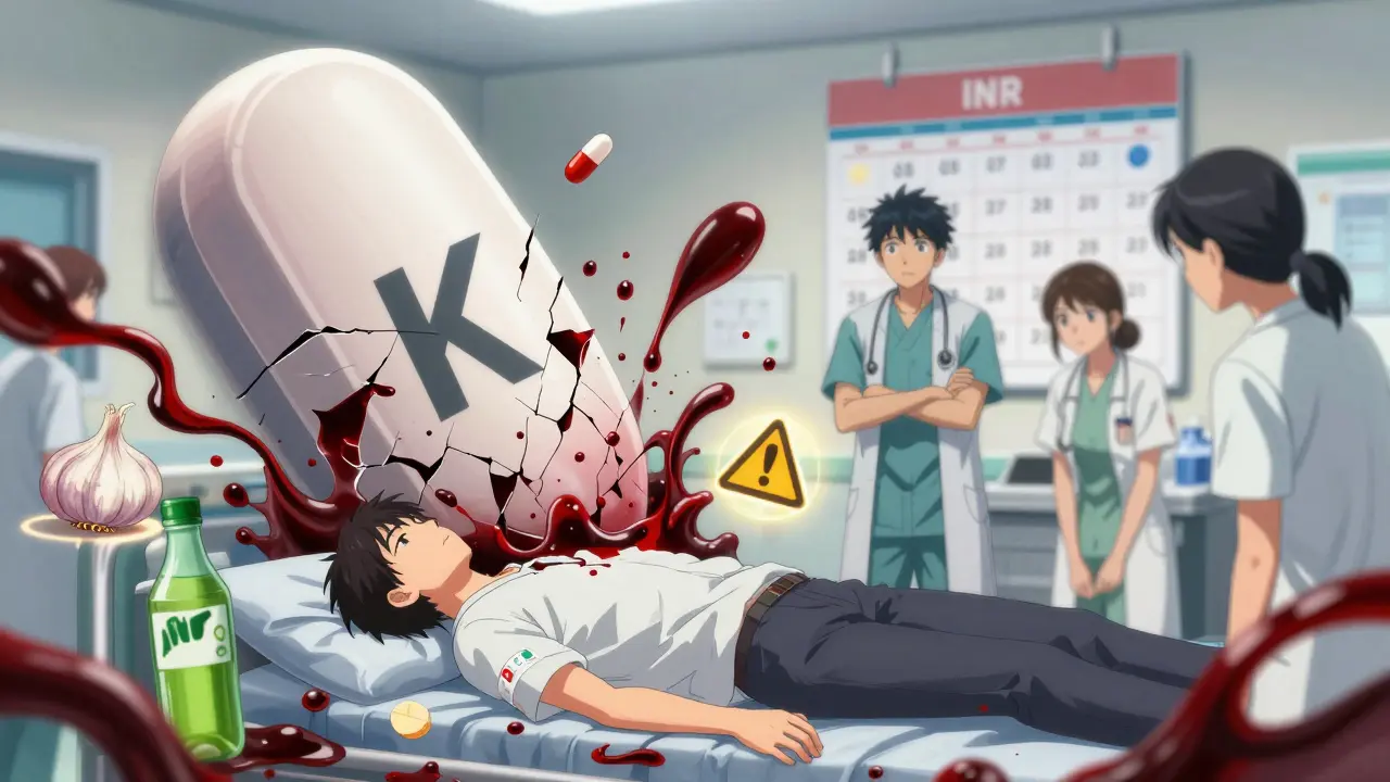 A patient collapsing in an ER as dangerous supplements and medications explode into blood-red warnings.