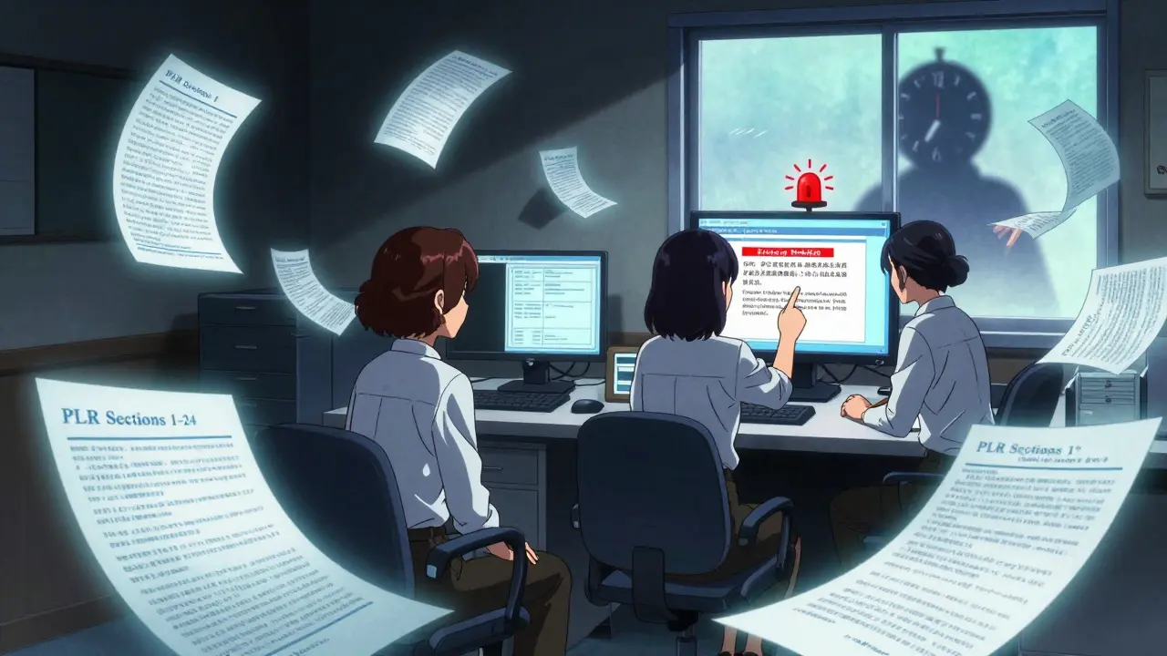 FDA analysts review standardized drug label sections, one noticing a dangerous 9-month delay in safety updates.