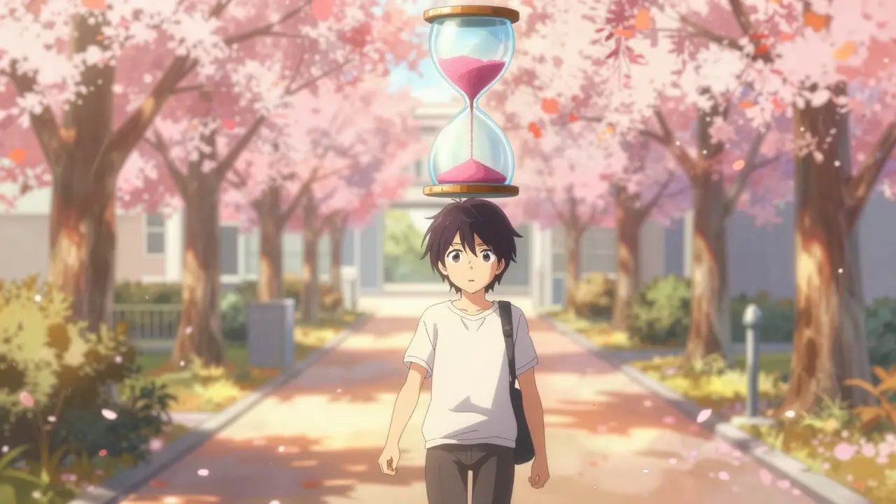 Person walking to clinic with hourglass symbolizing early treatment