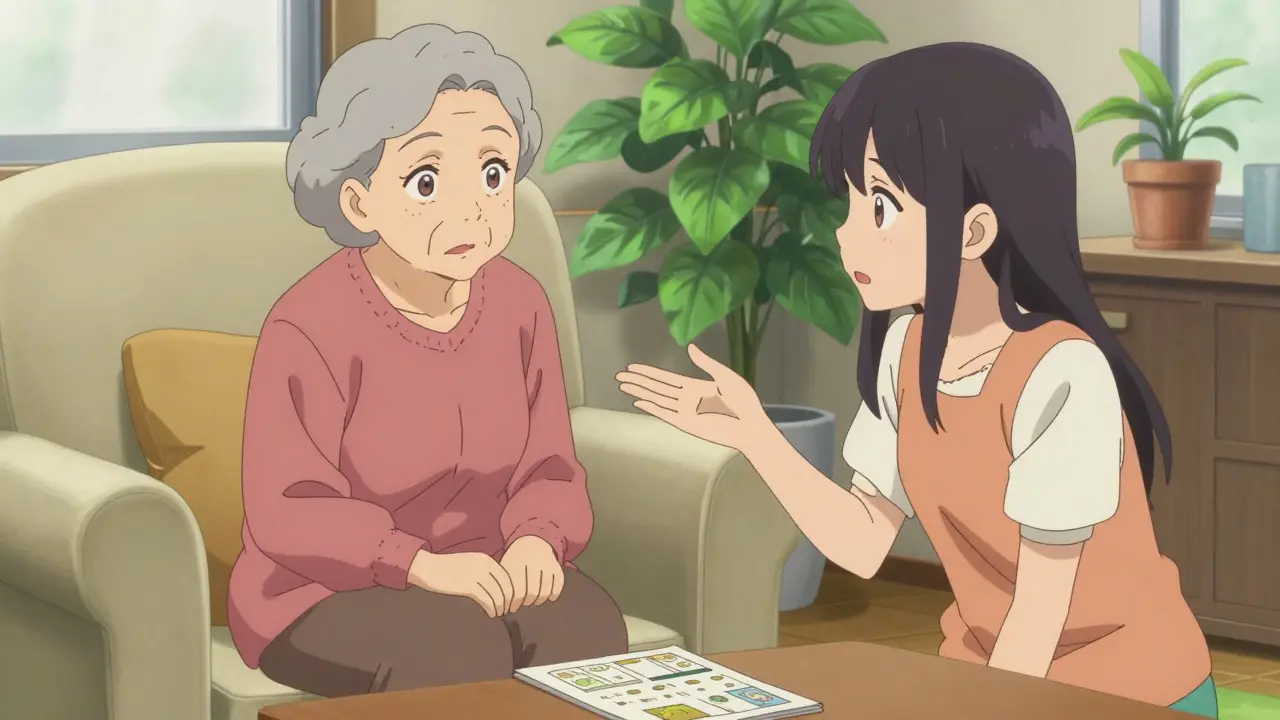 Mother and grandmother reviewing safety guidelines together